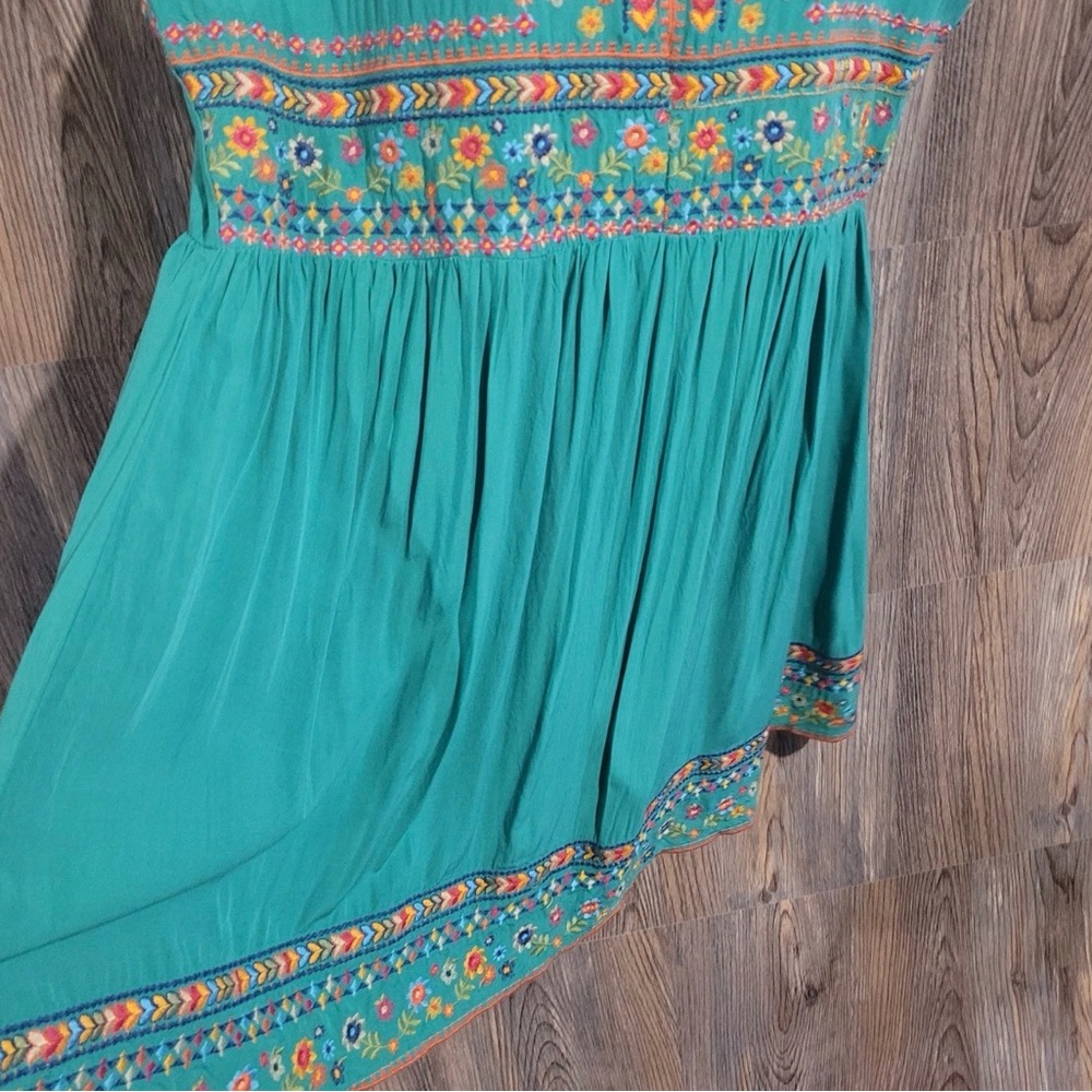 Savanna Jane Teal Embroidered V-Neck Mini Dress Lined Size L - Picture 5 of 9